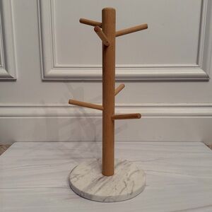 White Marble and Beechwood Mug Tree
